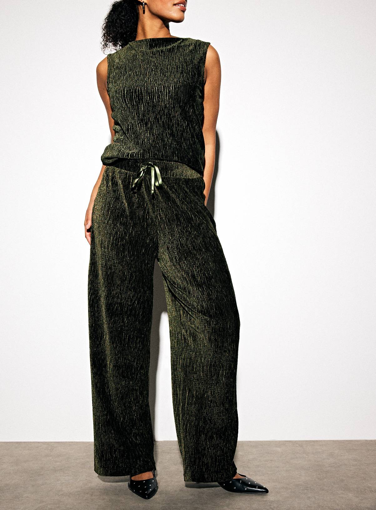 Dark Green Velvet Textured Flares 14 - Image 3